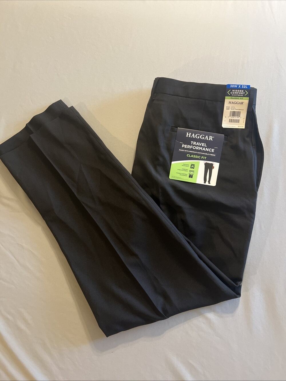 New Haggar Black Classic Fit Men's 38x32 Pants Flat Front Comfort Waist NWT